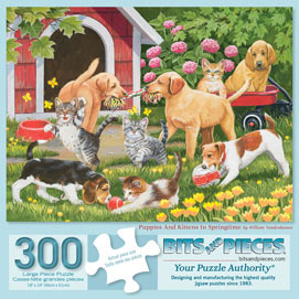 Puppies And Kittens In Springtime 300 Large Piece Jigsaw Puzzle