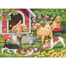 Puppies And Kittens In Springtime 1000 Piece Jigsaw Puzzle
