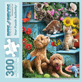 Pups And Kittens On The Steps 300 Large Piece Jigsaw Puzzle