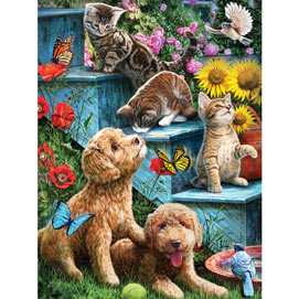 Pups And Kittens On The Steps 500 Piece Jigsaw Puzzle