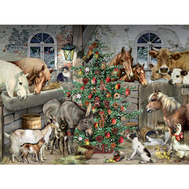Christmas In The Barn 300 Large Piece Glitter Jigsaw Puzzle