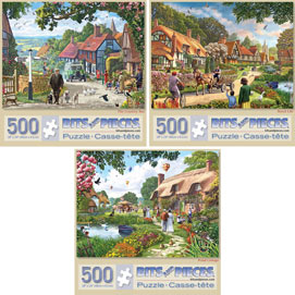 Set of 3: Steve Crisp Village Life 500 Piece Jigsaw Puzzles