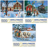 Set of 3: John Sloane Three Holiday 1000 Piece Jigsaw Puzzles