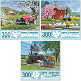 Set of 3: Prebox John Sloane 300 Large Piece Jigsaw Puzzles
