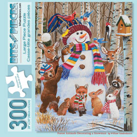Forest Animals Decorating A Snowman 300 Large Piece Jigsaw Puzzle