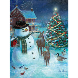 Snowman Greeting The Deer 300 Large Piece Jigsaw Puzzle
