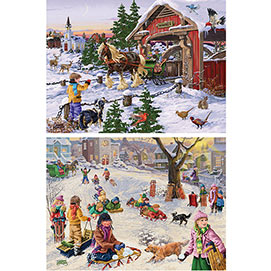 Set of 2: 300 Large Piece Holiday Jigsaw Puzzles 