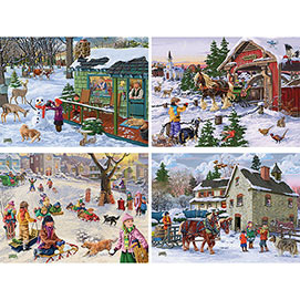 Set of 4: Joseph Burgess 300 Large Piece Winter Jigsaw Puzzles