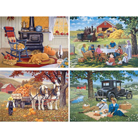 Simpler Times 4-in-1 300 Large Piece John Sloane  Jigsaw Puzzle Set