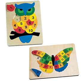 Set of 2: Alphabet Butterfly & Counting Owl Wooden Puzzles