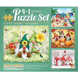 Playful Gnomes 500 Pieces 4-in-1 Multi-Pack Puzzle Sets