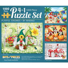 Playful Gnomes 1000 Pieces 4-in-1 Multi-Pack Puzzle Sets