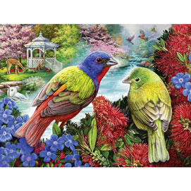 Painted Buntings In The Garden 300 Large Piece Jigsaw Puzzle