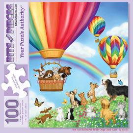Hot Air Balloons With Dogs And Cats 100 Large Piece Jigsaw Puzzle