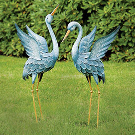 Japanese Blue Herons Animal Garden Sculptures - Set of 2
