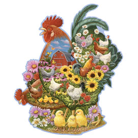 Rooster Barnyard 300 Large Piece Shaped Jigsaw Puzzle
