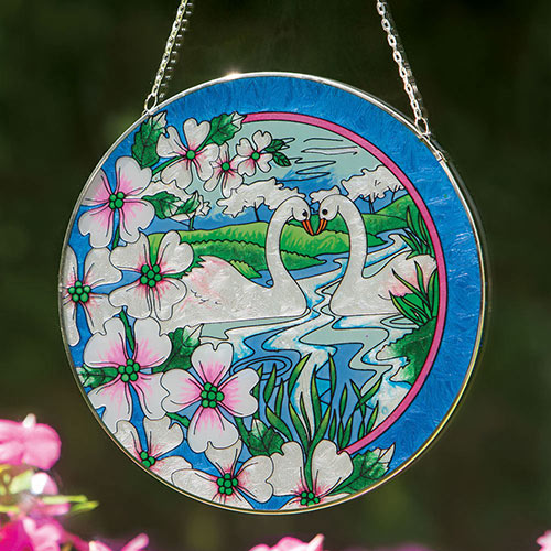 Swans Art Glass Suncatcher