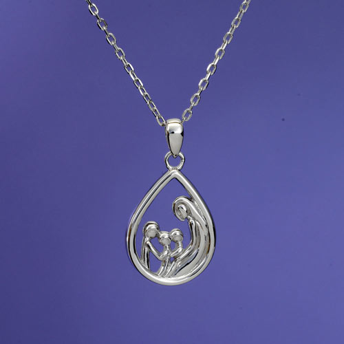 Mother & Three Children Sterling Pendant Necklace
