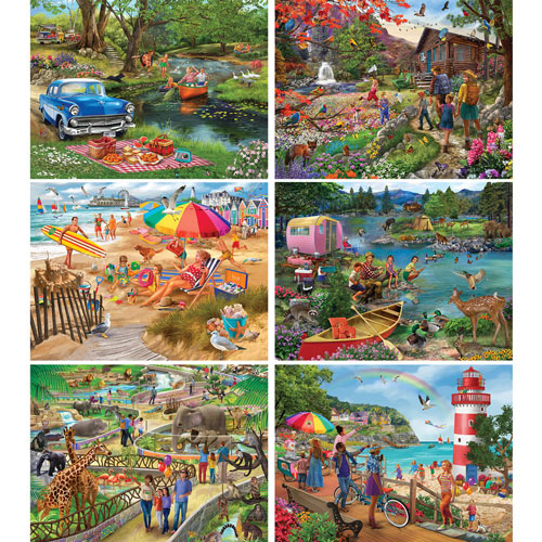 Set of 6: Bigelow Illustration 300 Large Piece Jigsaw Puzzles