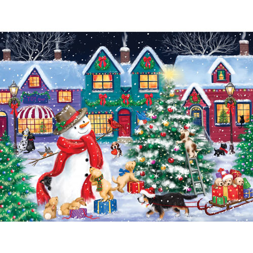 Snowman And Dogs Christmas Street 300 Large Piece Jigsaw Puzzle