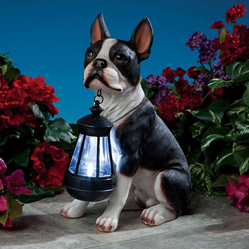 Boston Terrier Solar Lantern Garden Sculpture