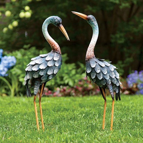 Graceful Garden Cranes Metal Sculpture