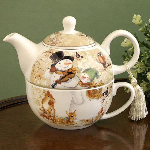 Snowman Tea for One Porcelain Set