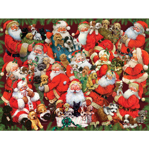 Happy Santas With Puppies 1000 Piece Jigsaw Puzzle