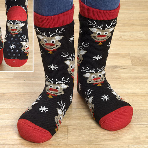 Reindeer Fleece Slipper Socks