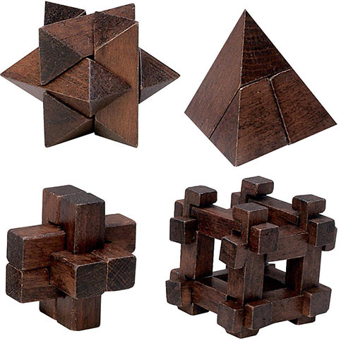 Set of 4: Dark Wood Wooden Puzzles