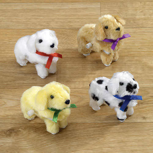 Set of 4: Wind Up Plush Puppies