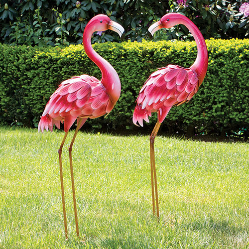 Positively Pink Metal Flamingos
