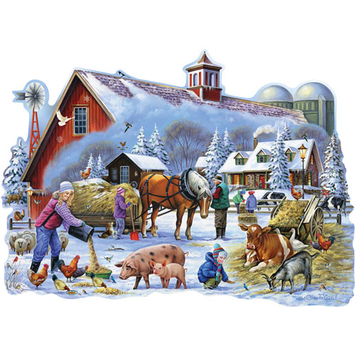 Winter On The Farm 750 Piece Shaped Jigsaw Puzzle