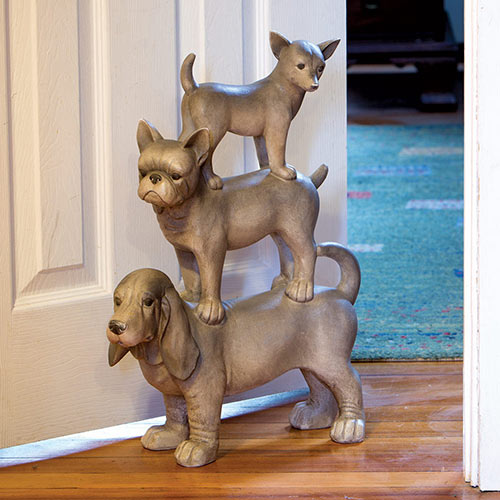 Three Stacked Pups Animal Doorstopper Sculpture