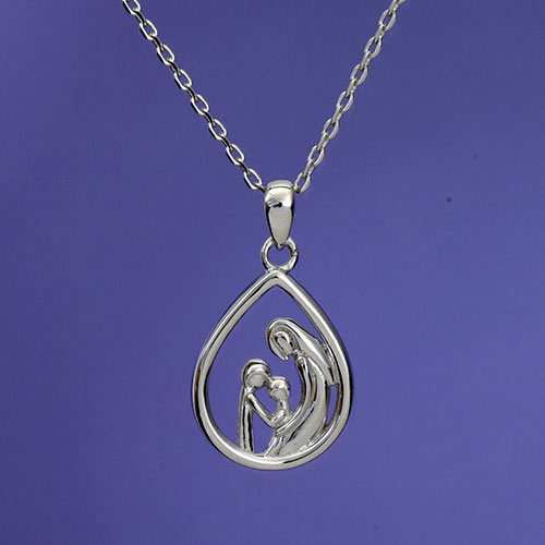 Mother & Two Children - Mother and Child Sterling Pendant Necklace 