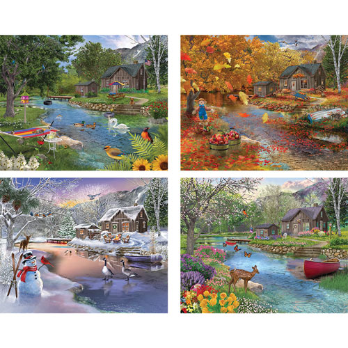 Set of 4: Bigelow Illustrations 300 Large Piece Jigsaw Puzzles