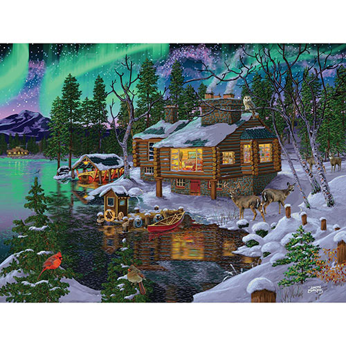 Northern Lights Cabin 300 Large Piece Jigsaw Puzzle
