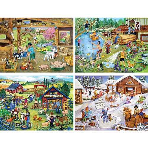 On The Farm 4-in-1 500 Piece Sandy Rusinko Jigsaw Puzzle Set