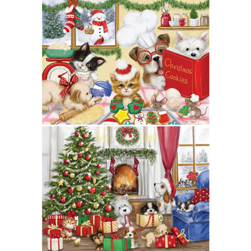 Preboxed Set of 2:  Makiko Christmas Critters 300 Large Piece Jigsaw Puzzles
