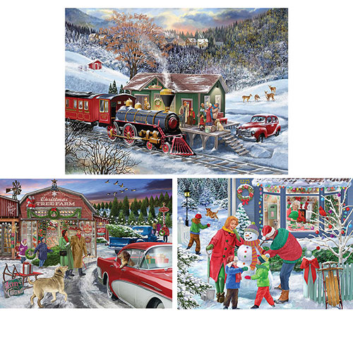 Set of 3: Bigelow Illustrations 300 Large Piece Jigsaw Puzzles