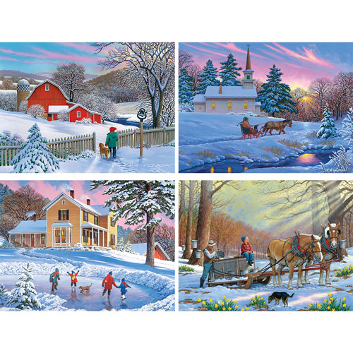 Set of 4: John Sloane Winter 1000 Piece Puzzles