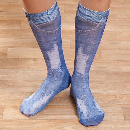 Distressed Denim Trouser Socks