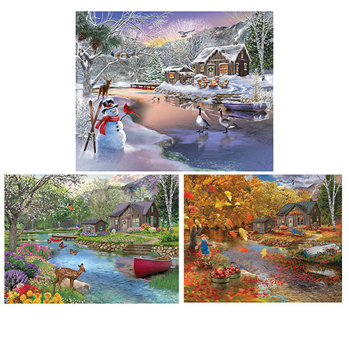 Set of 3: Bigelow Illustrations Cabin 1000 Piece Jigsaw Puzzles