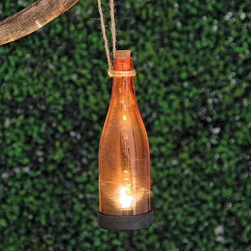 Orange Solar Powered Hanging Glass Bottle