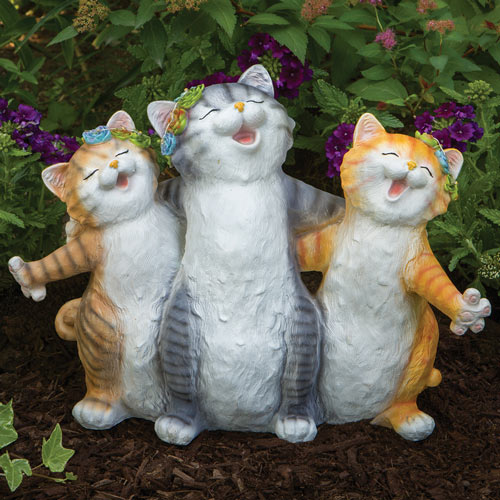 Solar Singing Kittens Garden Statue