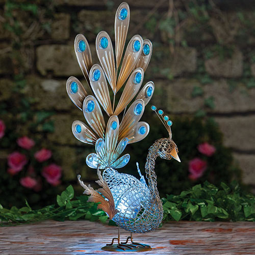 Sparkling Solar Peacock Metal Garden Sculpture