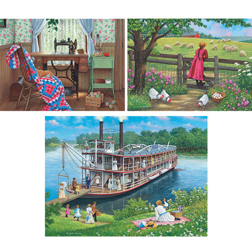 Set of 3: Pre-Boxed John Sloane 300 Large Piece Jigsaw Puzzles