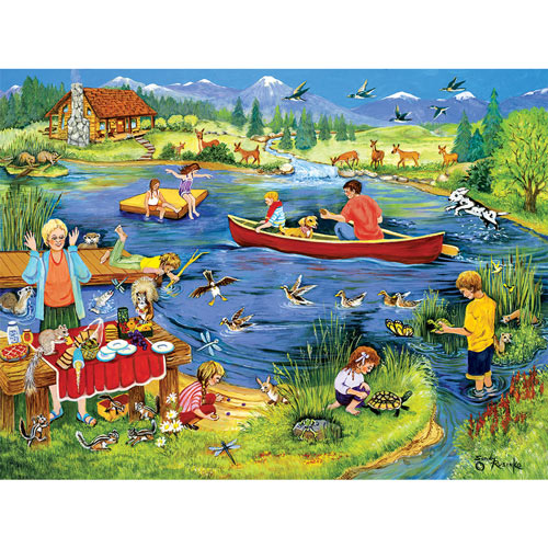 Family Fun At The Lake 300 Large Piece Jigsaw Puzzle