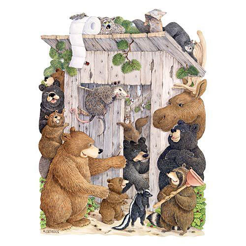 Whose Turn Is It? 750 Piece Outhouse Shaped Jigsaw Puzzle Bits and