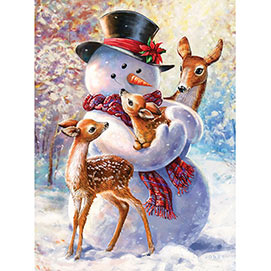 Snowman And Fawns 500 Piece Glitter Effect Jigsaw Puzzle
